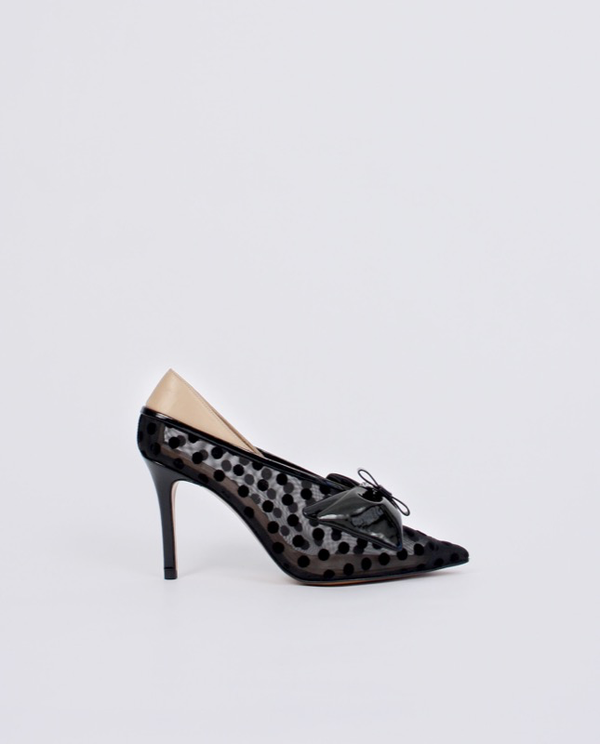 ESCARPIN MAY EN TULLE NOIR A PLUMETIS NOIRS GORDANA