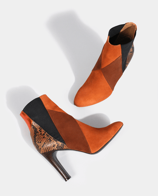 BOTTINE MIA EN PATCHWORKS DE CUIRS COGNAC GORDANA