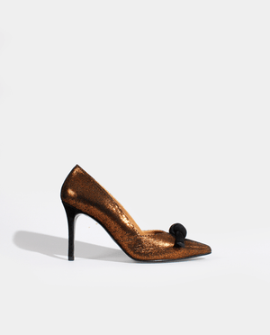 ESCARPIN BOUT POINTU TALON AIGUILLE DAIM NOIR MINI POIS ORANGE GORDANA HEEL POINTED TOE PUMP ORANGE MINI DOTS BLACK SUEDE LEATHER