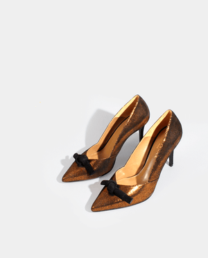 ESCARPIN BOUT POINTU TALON AIGUILLE DAIM NOIR MINI POIS ORANGE GORDANA HEEL POINTED TOE PUMP ORANGE MINI DOTS BLACK SUEDE LEATHER